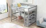 ZUN Full Size Loft Bed with Storage Shelves and Under-bed Desk, Gray 42957736