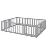 ZUN Queen Size Wood Floor Bed Frame with Fence and Door, Gray 91365938