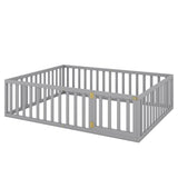 ZUN Queen Size Wood Floor Bed Frame with Fence and Door, Gray 91365938