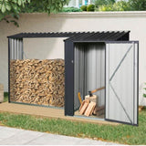 Outdoor Steel Firewood Rack and Metal Storage Shed,Two-In-One,Black updated version W540P309825