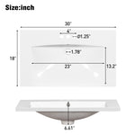 ZUN 30" Single Bathroom Basin Sink, Vanity Top Only, 3-Faucet Holes, Resin WF316527AAK