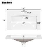 ZUN 30" Single Bathroom Basin Sink, Vanity Top Only, 3-Faucet Holes, Resin WF316527AAK