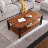 ZUN 51-inch wide rectangular coffee table, burl wood grain metal countertop, matte black metal W1567P218028