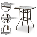 31 Inch Patio Bar Table, Square Outdoor Bar Height Bistro Table with Tempered Glass Tabletop & 11674267