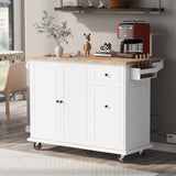 Kitchen Island with Drop Leaf, 53.9" Width Rolling Kitchen Cart on Wheels with Internal Storage Rack WF312383AAW