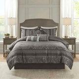 7 Piece Jacquard Comforter Set Grey Queen B03597022