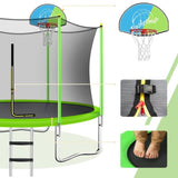 ZUN 10FT Trampoline for Kids with Safety Enclosure Net, Basketball Hoop and Ladder, Easy Assembly Round 55763995