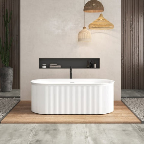 ZUN 67" Acrylic Freestanding Bathtub-Acrylic Soaking Tubs, Fluted style-Gloss White Freestanding Bathtub W2568P166155