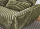 The pull-out push-in green corduroy sofa with dual functions, equipped with a movable tabletop W3371P302294