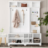 Hall Tree with Shoe Bench, Coat Rack ,Shoe Storage ,Storage Shelves and Pegboard, for Hallways, W757P148146