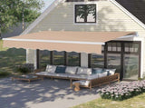 12*10FT sand color retractable awning aluminum alloy bracket polyester cloth retractable 79398777
