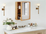 14"5.5"24" Bamboo Bathroom Medicine Cabinet with Mirror, Wall Mounted Storage Organizer, 03550723