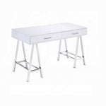 ZUN White High Gloss and Chrome 2-Drawer Writing Desk B062P209203