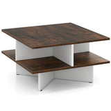 2-Tier Living Room Coffee Table - Square Design with 4 Storage Compartments 48928251