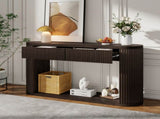 TREXM Oval Fluted Console Table with 2 Drawers and Bottom Shelf, Wood Entryway Table with Smooth N715P458125P