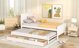 Twin Size Platform Bed with Trundle and Drawers, White WF298815AAK