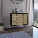 Dresser 29" H, 3-Drawer organiser, Modern Chest of Drawers with Hairpin Legs and Metal Accents, B097P167471