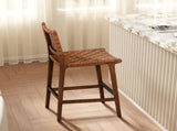 Andre 26" Woven Leather Counter Stool with Back, Pecan Brown Faux Leather B2719P292909