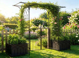 Metal Garden Arbor with Double Lockable Gate, Flat Top Garden Arch with Side Planter Boxes, 15683299