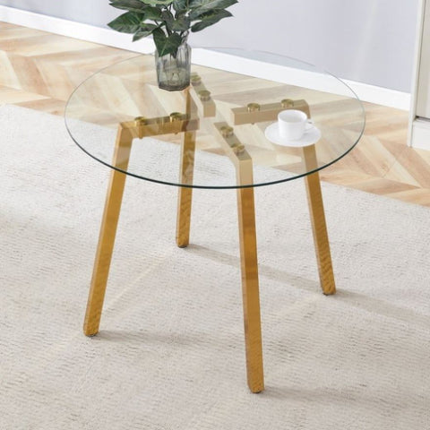 ZUN Modern Luxurious Round Tempered Glass Dining Table with Gold 7-Shaped Metal Legs,suitable for family W1151P199012