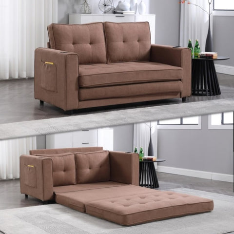 ZUN {}3-in-1 Upholstered Futon Sofa Convertible Floor Sofa bed,Foldable Tufted Loveseat W2325P163375