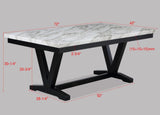 ZUN Modern White Faux Marble & Black Dining Room Rectangular Table V-Shape Trestle Design Wooden Base B011P191527