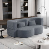 ZUN Modern Floor Sofa with 2 Pillows,Convertible Teddy Fabric Foam-Filled Sleeper Sofa Bed,15" Full Size W1885P190392