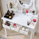 ZUN Makeup Vanity Desk and Stool Set, Vanity Mirror with Lights and Table Set, Small Vanity Table for W2837P197835