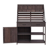 Brown Fir Wood Potting Bench - 5-Drawer Garden Workstation with Slatted Back Panel & Storage Cabinet N769P282380B