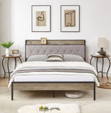 Bed frame with charging station Queen size,Grey, 87.8'' L x 61.8'' W x 39.2'' H. W1162123746