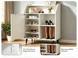 White Multi-Compartment Shoe Cabinet with Countertop & Open Storage Cubbies, Magnetic Door 43141601