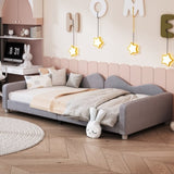 Twin size Upholstered Daybed, Sherpa Fabric Sofabed with Cloud-Shaped Backrest, No Box-spring N733P234602E