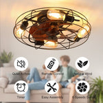 ZUN Caged Ceiling Fan With Light, 20'' farmhouse Low Profile Ceiling fan Lights With Remote Control, W1340103792