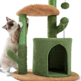 ZUN Cactus Cat Tree Cat Tower with Warmy Condo, Plush Perches, Sisal Scratching Post and Fluffy Balls 97073678