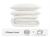 3-Piece Full/Queen Cotton Embroidered Quilt Set,White B035P408347