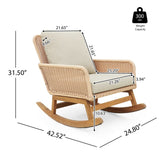 Contemporary Minimalist Beige Wicker Rocking Chair with Soft Polyester Cushions and Durable Wooden N767P229004N