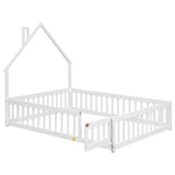 Full House-Shaped Headboard Floor Bed with Fence ,White W504119481
