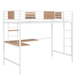 ZUN Twin Metal Loft Bed with Desk and Shelve,White MF292037AAK