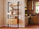 5-Tier Ladder Bookcase with Rattan Cabinet and Metal Frame Natural, 23.5" x 12.5" x 72.5" 08655127