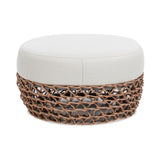 Willow 25" Round Upholstered Woven Patio Ottoman, Golden Brown Wicker Frame, Wheat Beige B2719P305701
