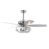 ZUN 52" Crystal Ceiling Fan with 5 Reversible Blades Light Kit and Remote Control, 3-Speed W1592P160446