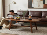 Mid Century Modern Coffee, 100% Solid Oak Wood Coffee with Storage Shelf, 2-Tier Coffee W3204P469105
