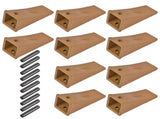 10 Pack X156L Dirt Teeth Bucket Teeth Long w/ 10 Pack P156 Roll Pins Alloy Steel Fits for Skid Steer 88484002