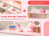 2-in-1 Kids Vanity Table Set with Detachable Mirror, White Dressing Table with Storage Shelf & 09880666