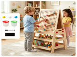 2-in-1 Wooden Kids Art Easel with Marble Run, Magnetic Whiteboard Standing Easel with Storage 31024671