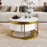 Modern Round Nesting Coffee Table with Drawers in White WF307201AAK