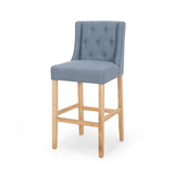 ZUN Vienna Contemporary Fabric Tufted Wingback 31 Inch Counter Stools, Set of 2, Light Blue and Natural 64854.00LBLU