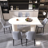 63 "medieval modern cream style MDF dining table and PU dining chair set 6. Assemble Desktop and 82462106