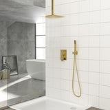 Dual Shower Head - 16 Inch Ceiling Mount Square Shower System with Rough-in Valve, Gold W124381758