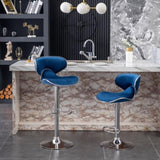 Masaccio Velvet Upholstered Adjustable Swivel Barstool, Set of 2, Blue T2574P164844
